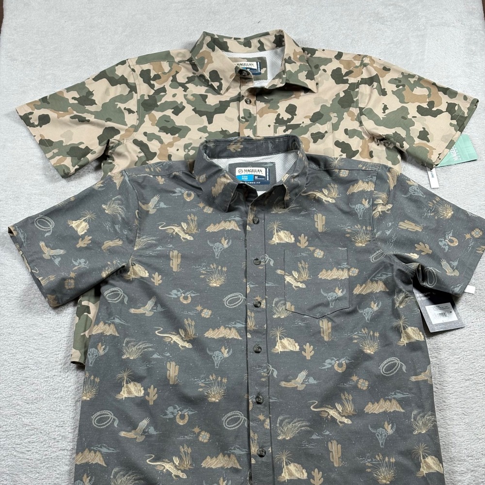 Magellan Outdoors Fish Gear Mens Medium Camo Western Print Shirt Lot of 2 NWT